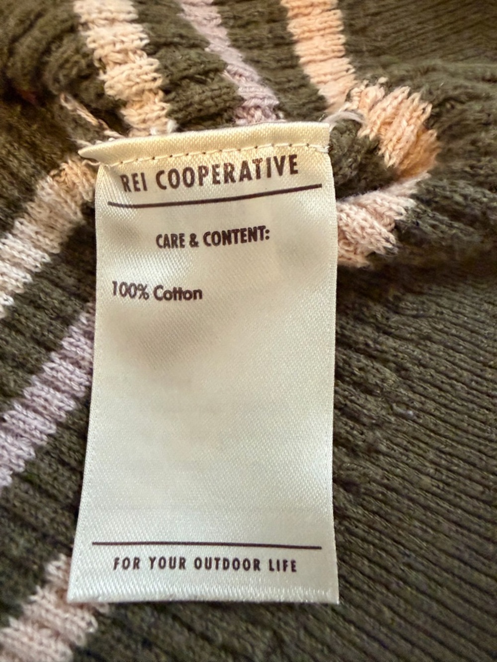 REI Co-op Striped Waffle Knit Sweater Women's XS 100% Cotton Olive Green Pink - Picture 6 of 7